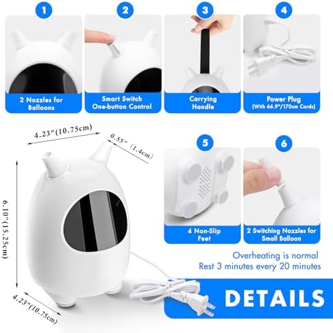 Balloon Pump Electric, SPLAKS Balloons Inflator Air Pump Portable Balloon Blower for Garland Arch, Party, alternate view 4