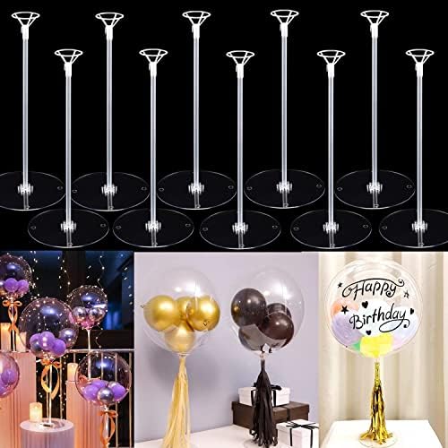 Balloon Sticks with Base, 10 Pack 17"Tall Clear Balloon Stick Stands Holder for Table Top Centerpieces for 10 to