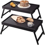 Bamboo Bed Tray Table Set of 2 Folding Breakfast Laptop(Black) in Black