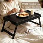 Bamboo Bed Tray Table Set of 2 Folding Breakfast Laptop(Black) in Black, alternate view 2