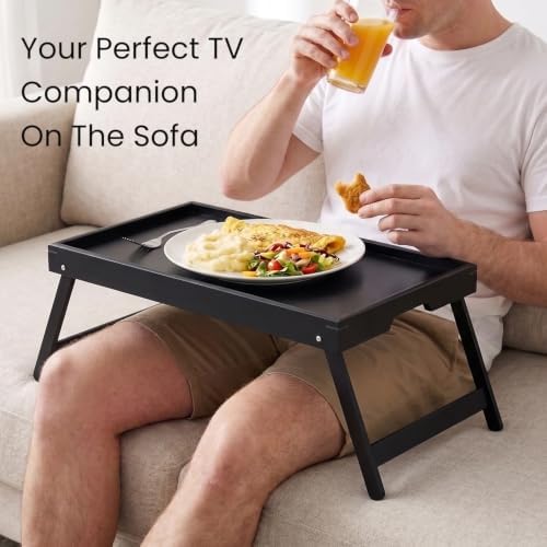 Bamboo Bed Tray Table Set of 2 Folding Breakfast Laptop(Black) in Black, alternate view 3