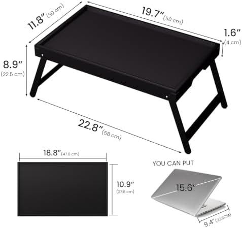 Bamboo Bed Tray Table Set of 2 Folding Breakfast Laptop(Black) in Black, alternate view 5