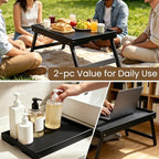 Bamboo Bed Tray Table Set of 2 Folding Breakfast Laptop(Black) in Black, alternate view 6