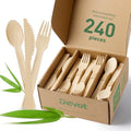 Bamboo Disposable Cutlery Set, 240 Mix(60 Knives,120 Forks,60 Spoons) in Natural Bamboo