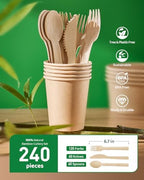 Bamboo Disposable Cutlery Set, 240 Mix(60 Knives,120 Forks,60 Spoons) in Natural Bamboo, alternate view 2