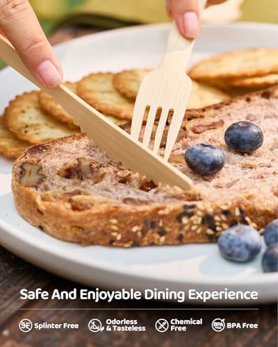 Bamboo Disposable Cutlery Set, 240 Mix(60 Knives,120 Forks,60 Spoons) in Natural Bamboo, alternate view 3
