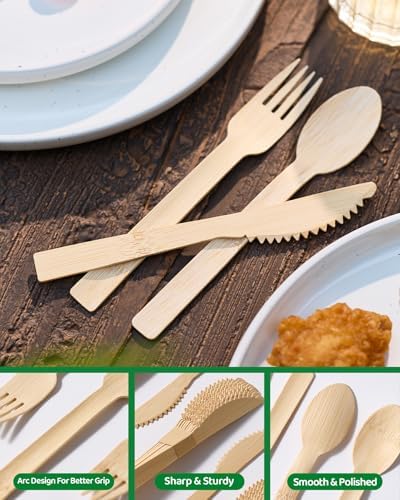 Bamboo Disposable Cutlery Set, 360 Mix(90 Knives,180 Forks,90 Spoons) in Natural Bamboo, alternate view 5