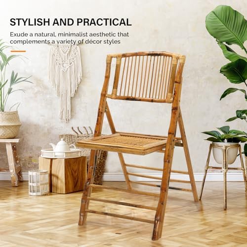 Bamboo Folding Chair, Foldable Dining Wood Chairs Comfortable Seat for Outdoor & Indoor, Patio, Porch, Wedding, alternate