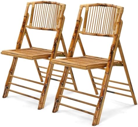 Bamboo Folding Chair, Foldable Dining Wood Chairs Comfortable Seat for Outdoor & Indoor, Patio, Porch, Wedding