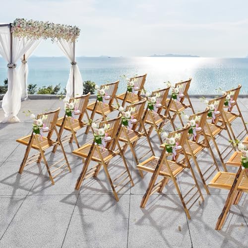Bamboo Folding Chair, Foldable Dining Wood Chairs Comfortable Seat for Outdoor & Indoor, Patio, Porch, Wedding, alternate