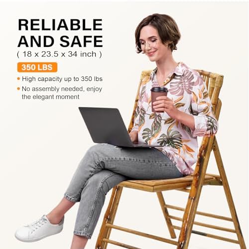 Bamboo Folding Chair, Foldable Dining Wood Chairs Comfortable Seat for Outdoor & Indoor, Patio, Porch, Wedding, alternate