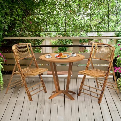 Bamboo Folding Chair, Foldable Dining Wood Chairs Comfortable Seat for Outdoor & Indoor, Patio, Porch, Wedding, alternate