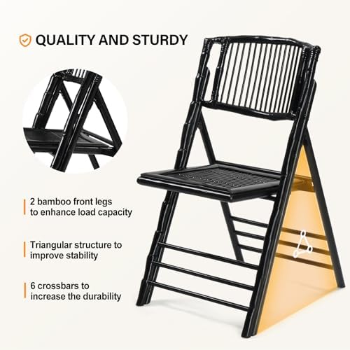 Bamboo Folding Chair, Foldable Dining Wood Chairs Comfortable Seat for Outdoor & Indoor, Patio, Porch, Wedding, alternate