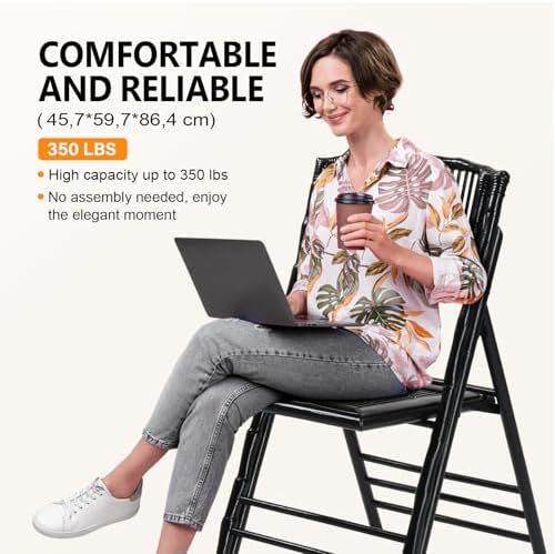 Bamboo Folding Chair, Foldable Dining Wood Chairs Comfortable Seat for Outdoor & Indoor, Patio, Porch, Wedding, alternate