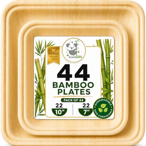 Bamboo Paper Plates Disposable 10 Inch & 7 Inch Bulk Party Pack Eco Compostable Biodegradable Wooden Plate Best