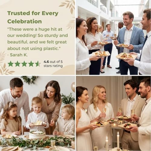 Bamboo Paper Plates Disposable 10 Inch & 7 Inch Bulk Party Pack Eco Compostable Biodegradable Wooden Plate Best, alternate
