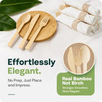 Bamboo Plates & Pre-Rolled Bamboo Cutlery Party Set- Compostable Plates Elegant Pre-Rolled Utensils, Napkin, alternate view 4
