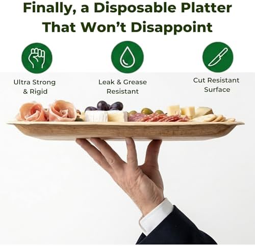 Bamboo Serving Tray and Platter Disposable Charcuterie Boards Plates and Party Platters Trays Compostable Wooden, alternate