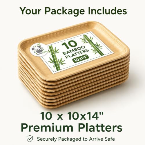 Bamboo Serving Tray and Platter Disposable Charcuterie Boards Plates and Party Platters Trays Compostable Wooden, alternate