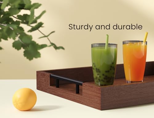 Bamboo Serving Trays with Metal Handles, Large(Brown) in Brown, alternate view 4
