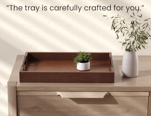 Bamboo Serving Trays with Metal Handles, Large(Brown) in Brown, alternate view 6