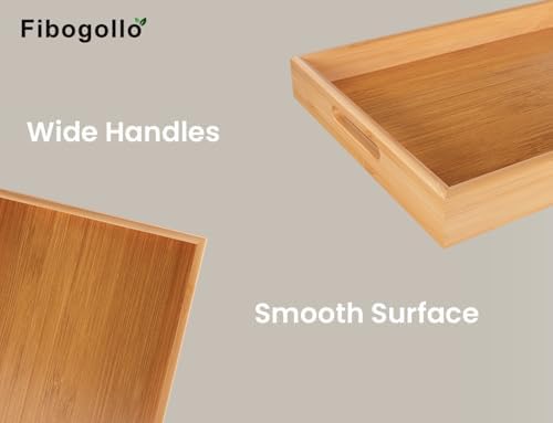 Bamboo Set of 2 Serving Tray with Handles, Decorative Trays Platter, Breakfast Tray in Bed, Food Drinks Tray for, alternate