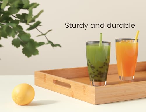 Bamboo Set of 2 Serving Tray with Handles, Decorative Trays Platter, Breakfast Tray in Bed, Food Drinks Tray for, alternate