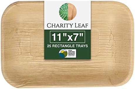 Bamboo Trays - 11"x7" (25-Pack) | Bamboo-Style, Disposable Serving Platters | Perfect for Weddings & Events |