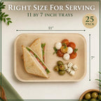 Bamboo Trays - 11"x7" (25-Pack) | Bamboo-Style, Disposable Serving Platters | Perfect for Weddings & Events |, alternate view