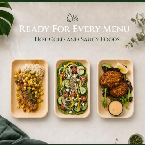 Bamboo Trays - 11"x7" (25-Pack) | Bamboo-Style, Disposable Serving Platters | Perfect for Weddings & Events |, alternate view