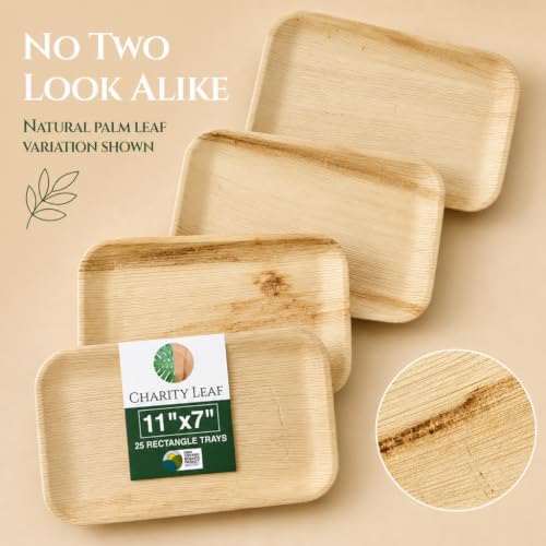 Bamboo Trays - 11"x7" (25-Pack) | Bamboo-Style, Disposable Serving Platters | Perfect for Weddings & Events |, alternate view