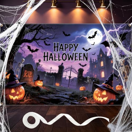 Banner 6×4ft with Stretchy Spider Web Happy Backdrop in 6x4 Ft in Banner