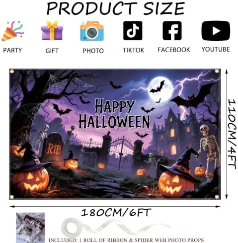 Banner 6×4ft with Stretchy Spider Web Happy Backdrop in 6x4 Ft in Banner, alternate view 2
