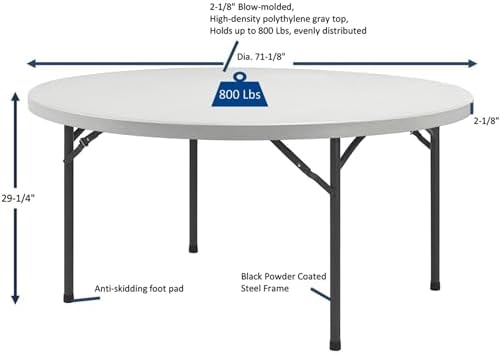 Banquet Table, 71 by 71 by 29-1/4-Inch, Platinum, alternate view 3