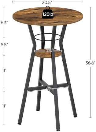 Bar Table, 2-Tier Round High Top Table, Pub Table, Home Bar Counter Height Tables, Bistro Tables, for Kitchen, alternate view