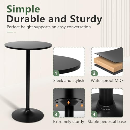 Bar Table | 40 Inch | Black | Fixed Height Round Table, alternate view 6