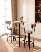 Bar Table and Chairs Set, 3PCS 23.5′′ Bars Tables Set with Rounded Corner Design, Round Pub Table with Two, alternate view 2
