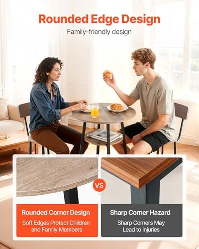 Bar Table and Chairs Set, 3PCS 23.5′′ Bars Tables Set with Rounded Corner Design, Round Pub Table with Two, alternate view 6