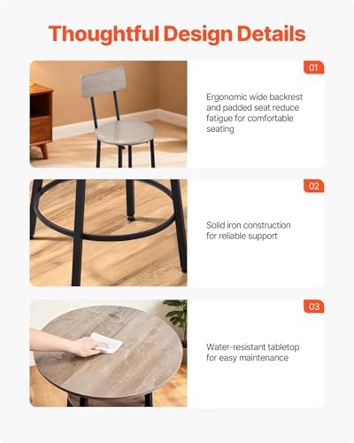 Bar Table and Chairs Set, 3PCS 23.5′′ Bars Tables Set with Rounded Corner Design, Round Pub Table with Two, alternate view 7