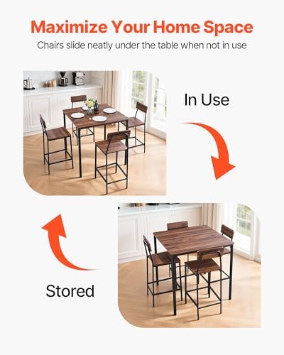 Bar Table and Chairs Set, 5PCS 35′′ Bars Tables Set with Rounded Edge Design, Square Pub Table with Four Stools, alternate