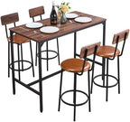 Bar Table and Chairs Set, 5PCS 47.2′′ Bars Tables Set with Rounded Edge Design, Rectangular Pub Table with Four
