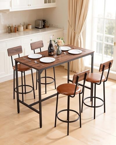 Bar Table and Chairs Set, 5PCS 47.2′′ Bars Tables Set with Rounded Edge Design, Rectangular Pub Table with Four, alternate