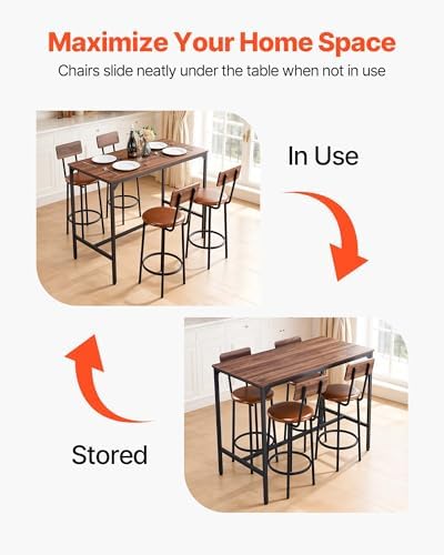 Bar Table and Chairs Set, 5PCS 47.2′′ Bars Tables Set with Rounded Edge Design, Rectangular Pub Table with Four, alternate