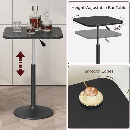 Bar Table, Height-Adjustable Pub Table 26.8-36.2 Inches, Cocktail Table with Base, Counter Height Tables for, alternate view
