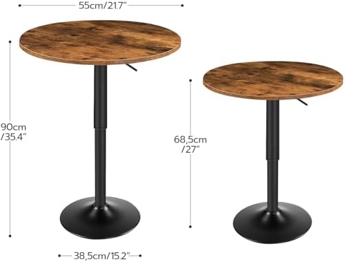 Bar Table, Height-Adjustable Round Pub Table 27-35.4 Inches with Sturdy Base, Modern Style, Easy to Assemble, alternate view