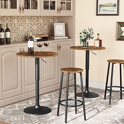 Bar Table, Height-Adjustable Round Pub Table 27-35.4 Inches with Sturdy Base, Modern Style, Easy to Assemble, alternate view