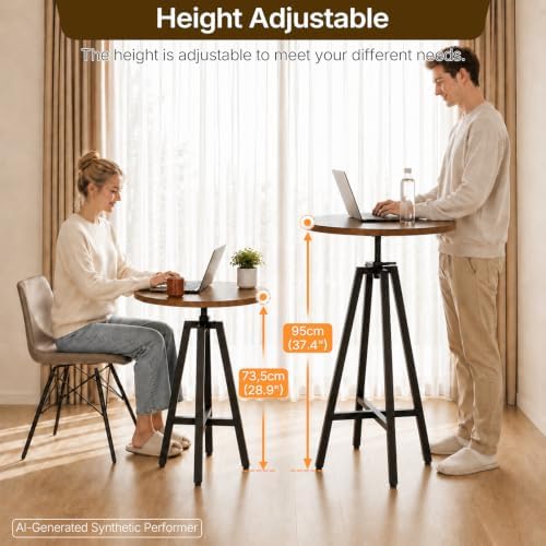 Bar Table, Height-Adjustable Round Pub Table, alternate view 3