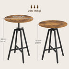 Bar Table, Height-Adjustable Round Pub Table, alternate view 6