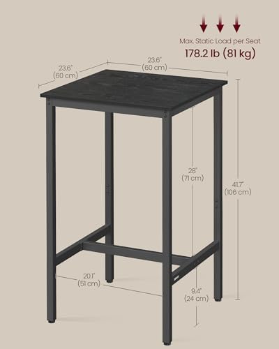 Bar Table, High Top Pub Table, Square, Metal Frame, alternate view 5