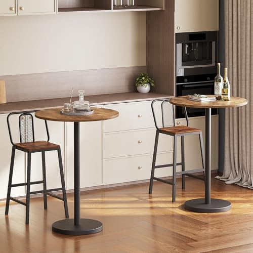 Bar Table, Round Bar Table Set of 2, Counter Height Table, Pub Cocktail Table, Metal Frame, for Bistro, Dining, alternate